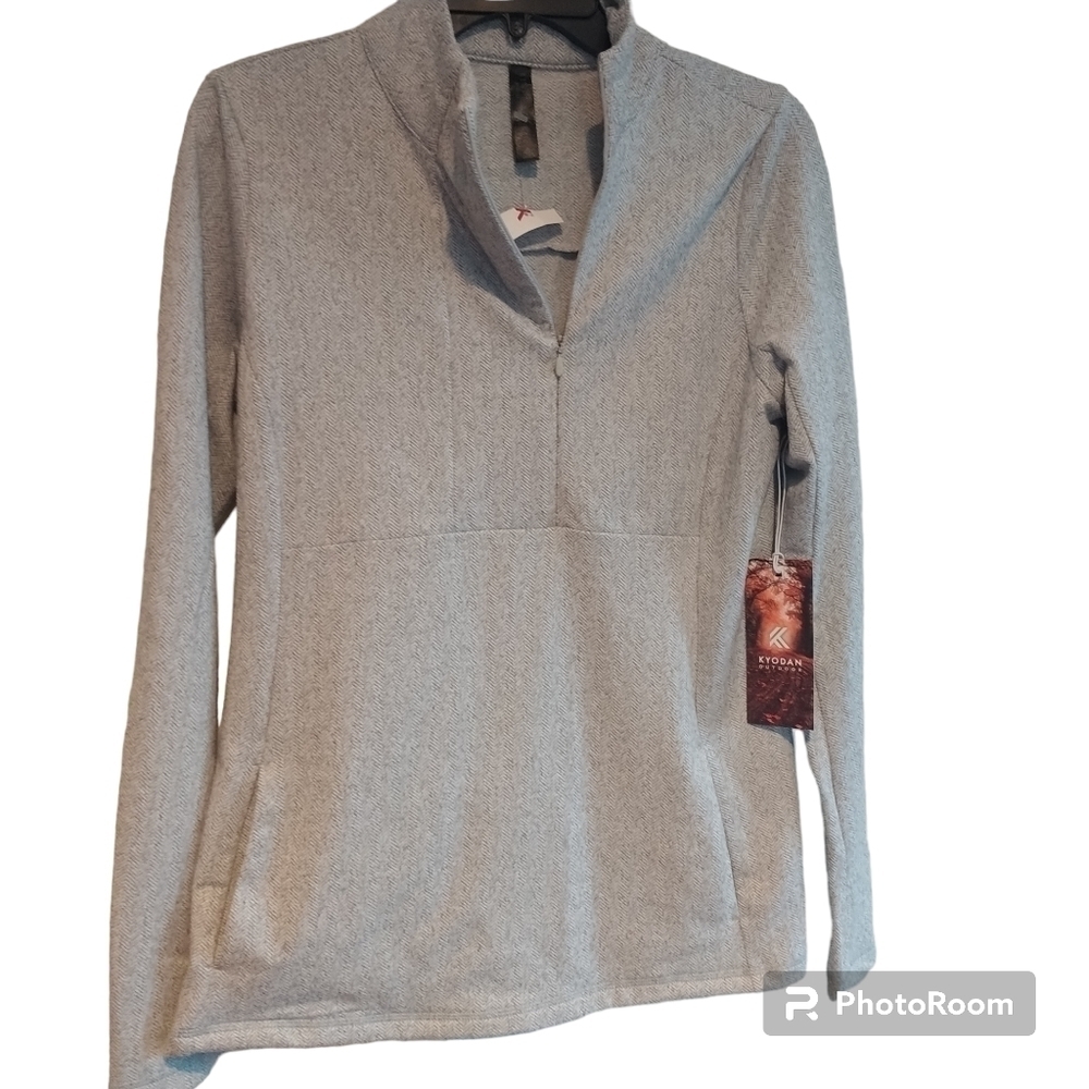 Kyodan Outdoors Brushed Jacquard Soft Grey Herringbone Quarter Zip Top Jacket L